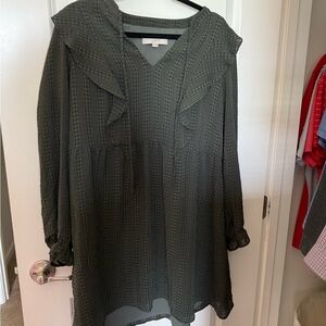 LOFT Textured Ruffle Swing Dress in Midnight Caper